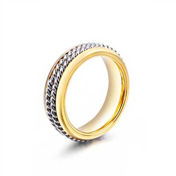 Anillo de Acero Dos Tonos Unisex con Bandas Estriadas en el Medio