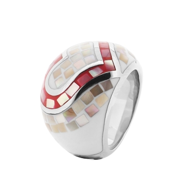 Anillo de Acero, figura de corazón en piedras multicolor