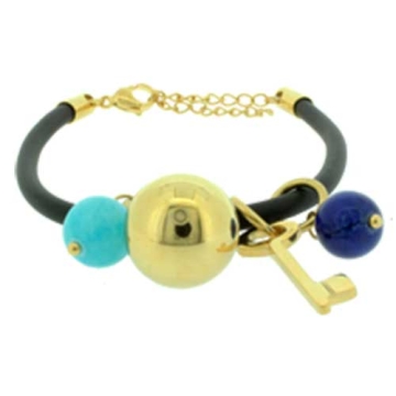 Brazalete Gold & PU negro y encantos de colores