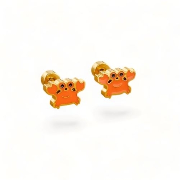 Aretes Cuchis de Acero Tono Dorado con Diseño de Cangrejito